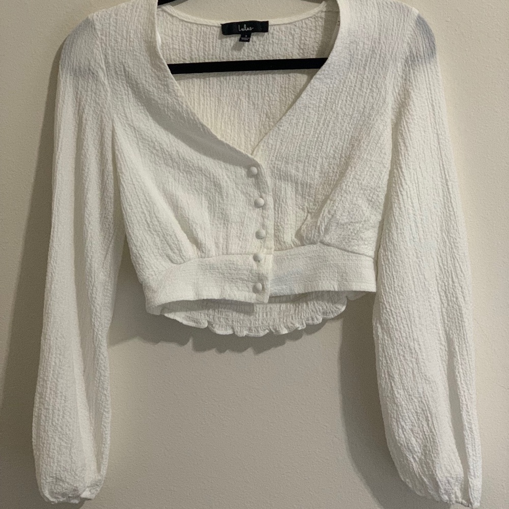 Rules of Romance White Button-Up Long Sleeve Crop Top
